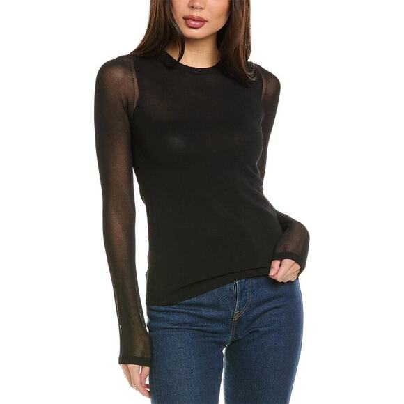 Max Mara Womens XS Black Bruna Crewneck Sweater Sheer...